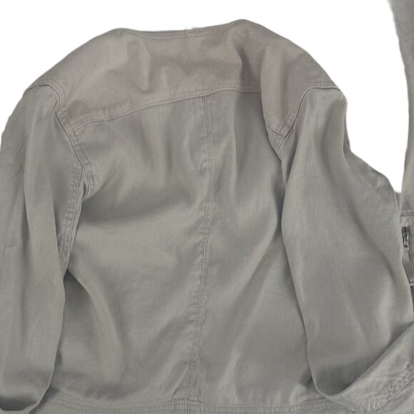 Anthropologie Gray Draped Utility Jacket XS Linen Suede Zip Pockets - Picture 3 of 7